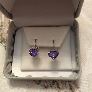 Sterling Silver Earrings with Purple Heart Stone